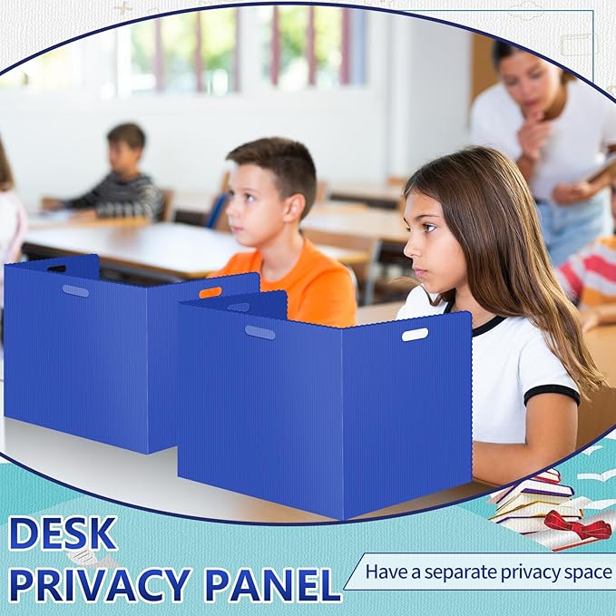 24 Pcs Desk Dividers for Students Classroom Plastic Privacy Folders Blue Test Dividers for Students Desks Trifold Privacy Panel Partitions for School Teacher Supplies(24pcs Blue)