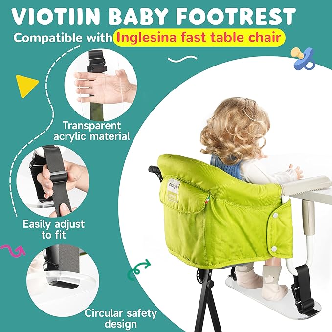 Acrylic Baby Footrest Compatible with Inglesina Fast Table Chair, Adjustable Baby Footrest for Hook On High Chairs, Sturdy Foot Rest Fit for Clip on Table Chairs with Tray (Chair not Included)