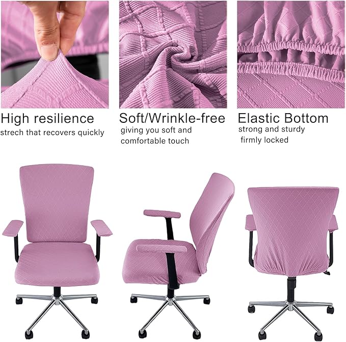 4 Pcs Office Chair Cover Set with 4 Extra Elastic Straps Universal Protective Office Chair Covers Stretchable Desk Chair Cover Office Armrest Cushion Backrest for Rotating Chair (Purple)