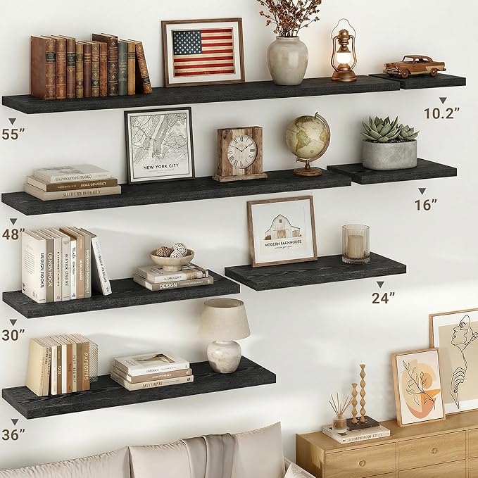 Vivelove 30 Inches Floating Shelves Wall Mounted, 10" Deep Wall Shelves for Bedroom, Bathroom, Living Room, Kitchen, Office, Home Decor, Modern Shelf, Set of 2, Black, 30x10.2x1.5