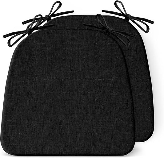 IASEAHK Chair Cushions for Dining Chairs Set of 2, Non Slip Kitchen Chair Pads, 17" x 16" x 2", Indoor Dining Chair Cushions with Ties, D-Shaped Seat Cushions for Kitchen Chairs, Black