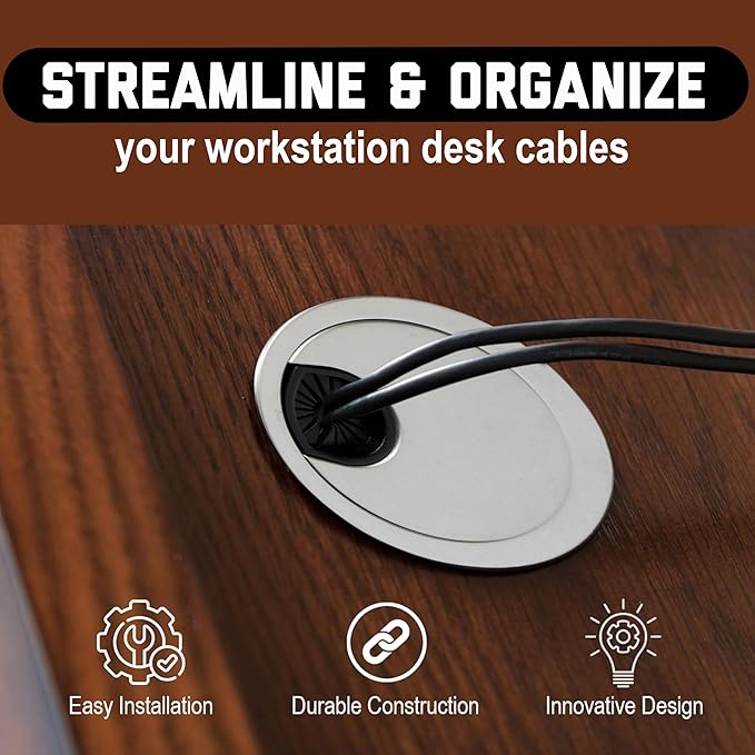 Signite 5 Pcs Plastic Desk Cable Grommet 2-1/2" – Durable Desk Hole Cover for Wire Management, Desks Cord Grommet for Workstations, Tables, Countertops 60mm Hole Cover for Home & Office Use - (Silver)