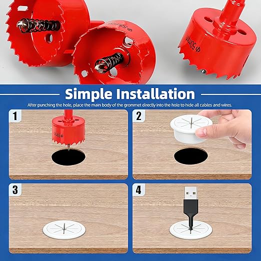 10Pcs Desk Grommet 2 inch/50m,Cable Grommet with Hole Saw & 15 Zip Ties,Desk Hole Grommet Desk Cord Hole Cover Desk Cable Grommet for Office Home Desk Table
