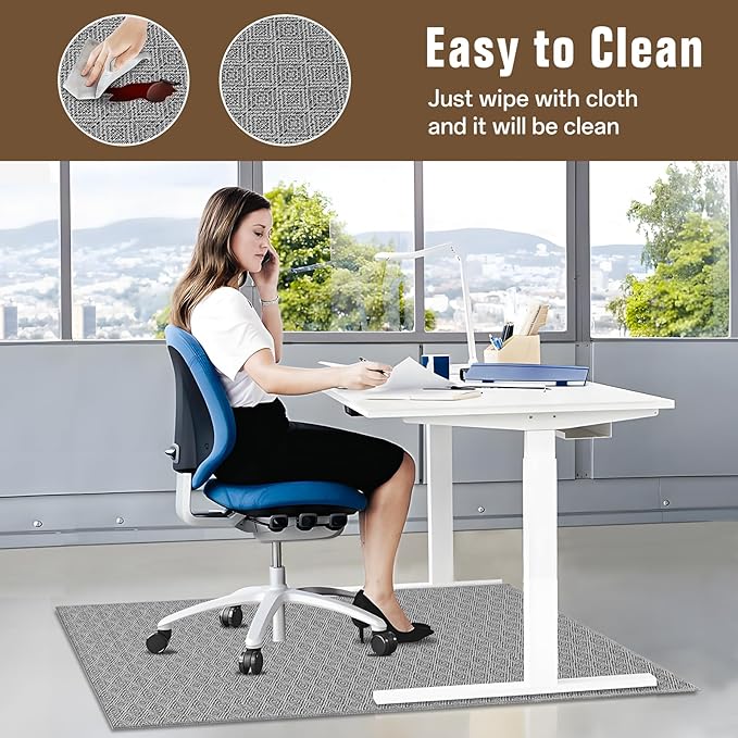 KMAT Office Chair Mat, 36x48in Heavy Duty Hardwood/Tile Floor Protector, Floor Mat Computer Desk Mat for Rolling Chairs, Work, Study, Office, Grey
