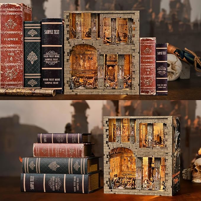 fifijoy Book Nook Kit - Egyptian Pharaohs Tomb DIY Miniature House Kit for Adults and Teens, Dollhouse BookNook Tiny House, Bookshelf Decor 3D Wooden Puzzle, Unique Gifts for Family and Friends