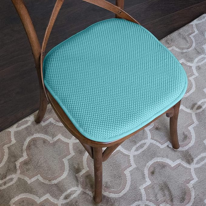 Sweet Home Collection Chair Cushion Memory Foam Pads Honeycomb Pattern Slip Non Skid Rubber Back Rounded Square 16" x 16" Seat Cover, 6 Pack, Teal