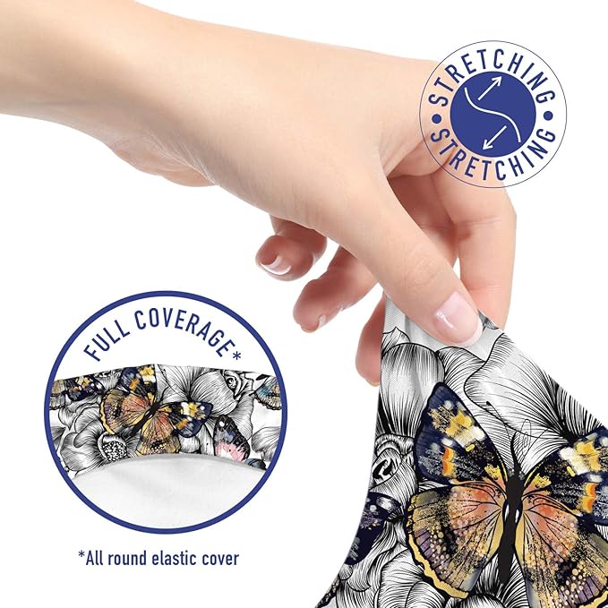 Ambesonne Butterfly Office Chair Slipcover, Monochrome Floral with Colorful Summer Season Animal Blooming Flowers, Protective Stretch Decorative Fabric Cover, Standard Size, Pink Orange