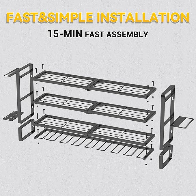 4 Layers Extra Tall Power Tool Organizer Wall Mount Loads 400lbs,Heavy Duty Metal Battery Tool Rack with 8 Cordless Drill Holders,Tool Storage Shelf For Workshop,Garage,Warehouse,Gifts for Men,Husband