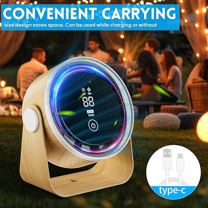 Small Desk Fan Battery Powered - Cordless Low Noise Quiet Portable Gentle Blowing without Headaches Office Bedroom Sleep Living Room Table Top Wall Hanging Kitchen Travel Camping 5-Speed 360 Rotation