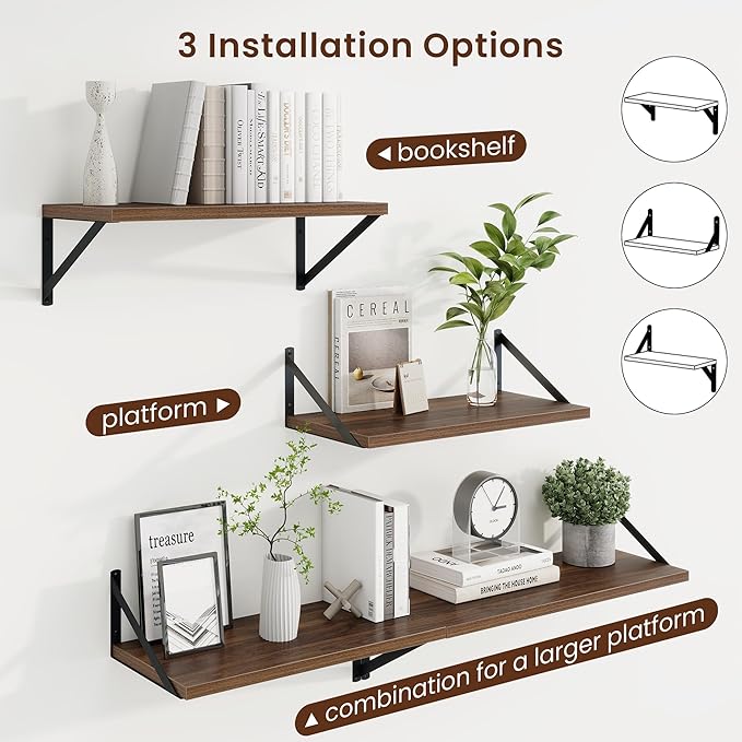 Axeman Deep Floating Shelves | 20 Inch Walnut Wall Shelves Set of 2 | 10 Inch Deep Rustic Wood Shelves for Wall | 20'' W x 10''D Walnut Shelves for Living Room Bathroom Kitchen