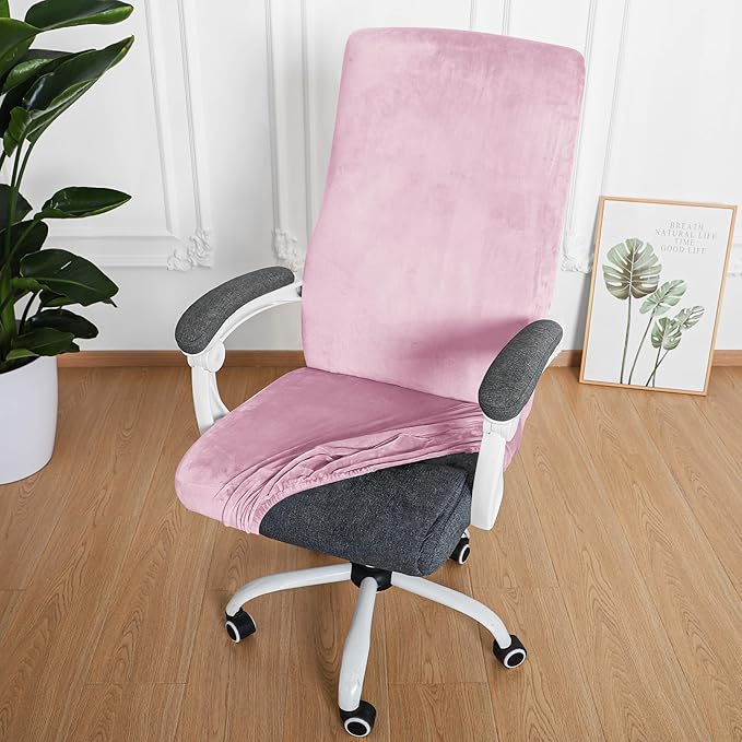 FORCHEER Velvet Large Office Chair Cover Pink Stretchable Computer Armchair Slipcover for Desk Chair Elastic Protector for Pets 1 Piece Washable Removable