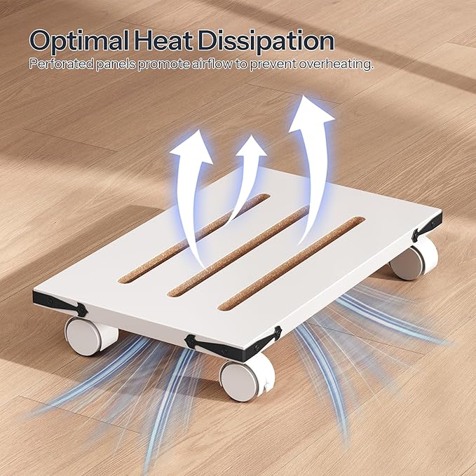 HOOBRO Mobile PC Stand, Ventilated Computer Tower Stand, PC Tower Holder with 4 Caster Wheels, CPU Holder Under Desk Fits Most Computer, for Office, Gamers, White WT46CJ01