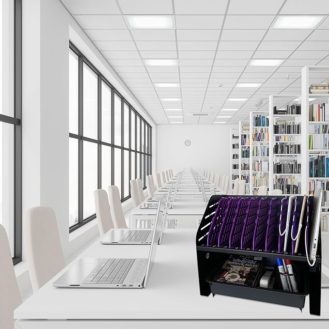 Laptop Charging Station for Classroom, Office, or Home, 10-Device Organizer with 6 AC Outlets & 4 USB Ports, Fits Laptops, Tablets & E-Readers up to 1.375" Thick, 15.3" x 13" x 13"