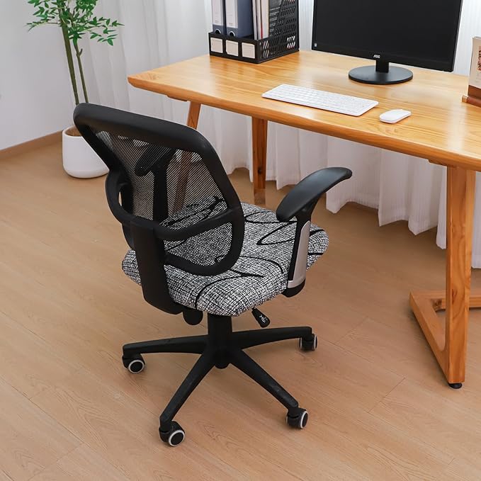 FORCHEER Waterproof Office Chair Seat Cover 20x20 Strechable Printed Grey Computer Desk Chair Seat Slipcover Washable Replacement 1 Piece