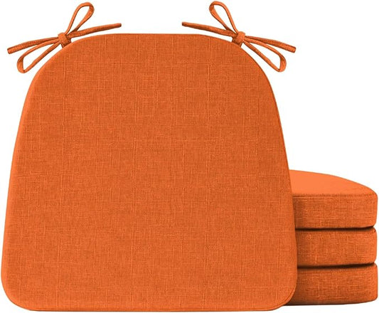 IASEAHK Chair Cushions for Dining Chairs Set of 4, Non Slip Kitchen Chair Pads, 17" x 16" x 2", Indoor Dining Chair Cushions with Ties, D-Shaped Seat Cushions for Kitchen Chairs, Orange