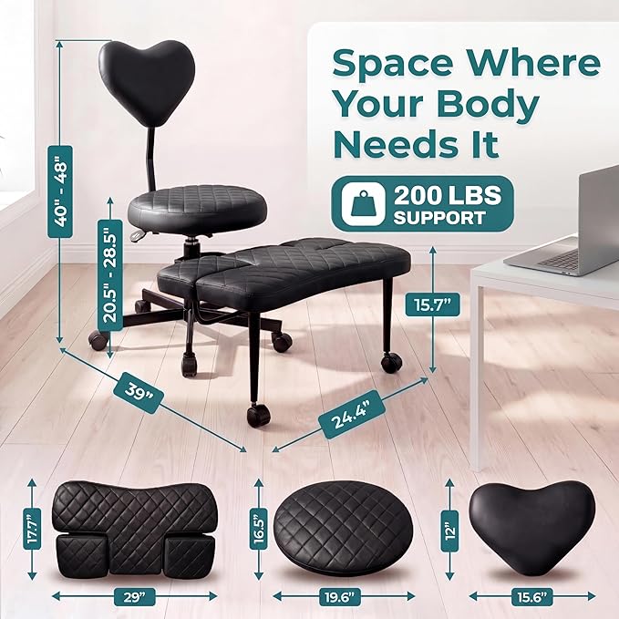 Ergonomic Cross Legged Office Chair with Foot Rest for Kneeling Seating - Crisscross Desk Chair with Wheels for ADHD to Sit Cross Legged - Multi-Position Adjustable Seat with Back Support for Women
