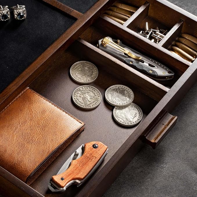 DGWJSU Phone Docking Station as Gifts for Men, Wood Pistol Rack As Nightstand Organizer for Gun Safe, Phone Charging Station as Gifts for Him Boyfriend Father in Anniversary Birthday Christmas