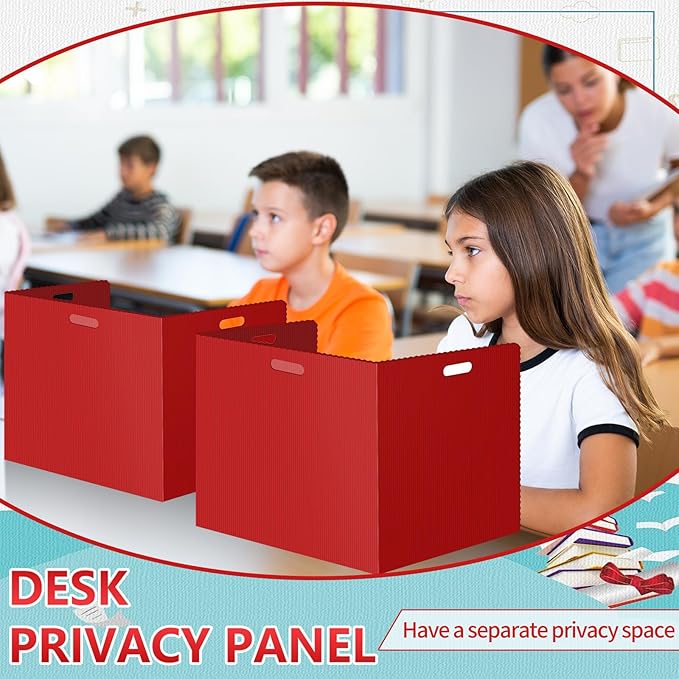 24 Pcs Desk Dividers for Students Classroom Plastic Privacy Folders Red Test Dividers for Students Desks Trifold Privacy Panel Partitions for School Teacher Supplies (24pcs Red)
