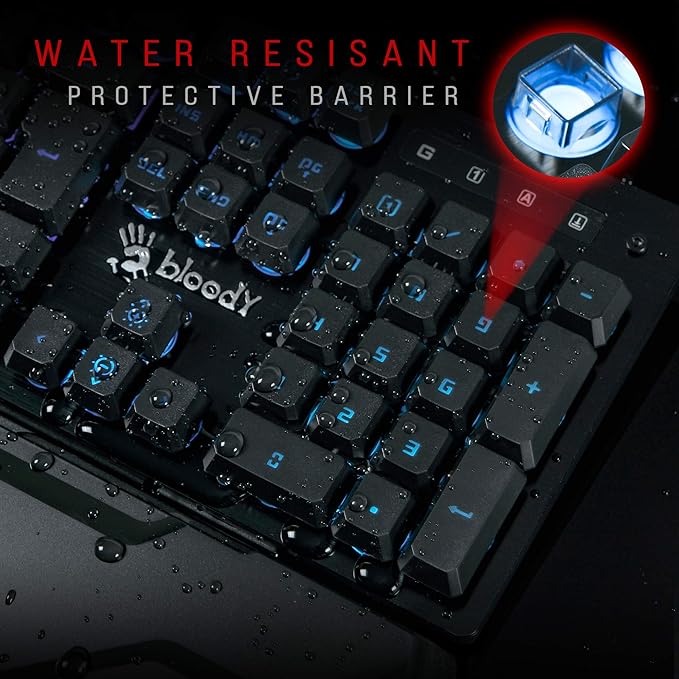 Bloody B380 Light Strike 8 Key Optical Membrane Gaming Keyboard | Full RGB LED Backlit Keyboard | Smooth & Linear Quite Keys | Ergonomic Detachable Wrist Rest Design | LK Optical Gaming Series