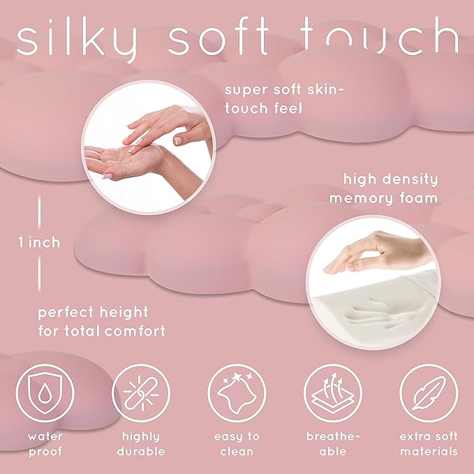 Pink Cloud Keyboard Wrist Rest – Create-ables Qloud Pink Wrist Rest for Computer Keyboard and Mouse, Ergonomic Memory Foam Wrist Pad with Non-Slip Base, Includes Cloud Mouse Pad