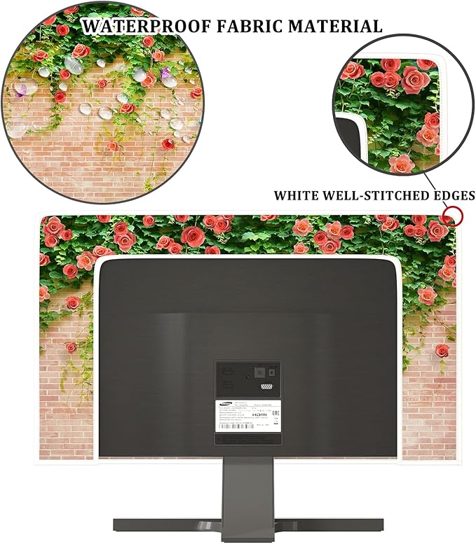 Waterproof Screen TV Dust Cover 40, 41, 42，43 Inch Anti-Scratch Television Covers Anti-Static Protective for LCD LED PC Desktop and Home Hanging TV Decoration，Pink Floral and Brick Wall