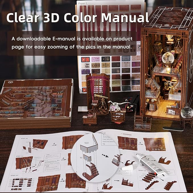 MiniCity Book Nook Kit, DIY Miniature Dollhouse Booknook Kit, 3D Wooden Puzzle Bookend Bookshelf Insert Decor with LED Light for Teens and Adults (Beyond Library)