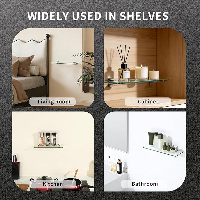 2 Pack Glass Shelf Bracket Adjustable, Wall Mounted Zinc Alloy Glass Clamp Holder for 5-15mm Glass Wood Shelves, Wall Mount Clamps Clip Support Hardware Replacement Parts Shower Brackets (Specularity)