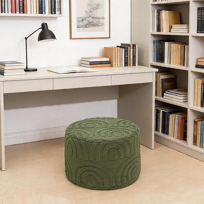 Asuprui Supportive Boucle Pouf Ottoman Foot Rest Elevate Your Living Room Decor with Lightweight Pouf Filler Modern Foam Stuffed Poof Perfect to Rest Your Feet (Deep Green, 20x20x14 Inches)