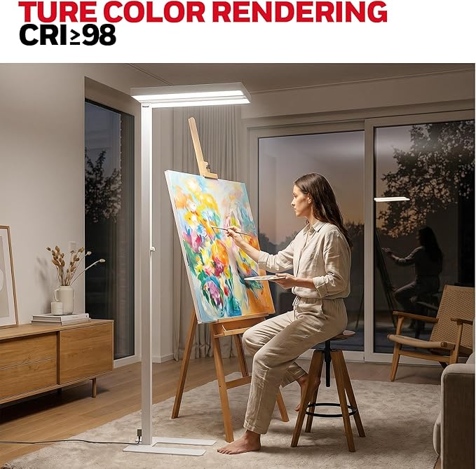 Honeywell 8000LM LED Floor Lamp, 02E Gen Sunturalux Eye-Caring Reading Standing Light, 80W Modern Natural Daylight 4000K Dimmable 77" Tall Floor Lamps for Living Room Kids Study Home Office White