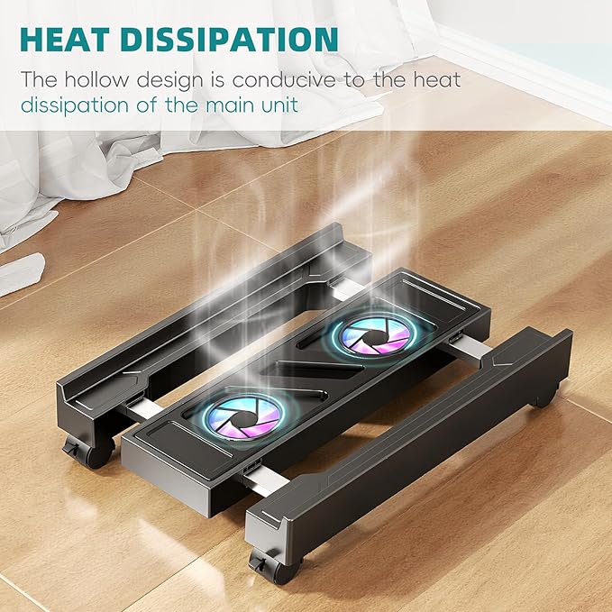 Adjustable CPU Holder with Cooling Fan and RGB Light,Mobile CPU Holder with 4 Rolling Casters, Under Desk Computer Tower Stand PC Floor Cart PC Riser for Office, Home (with Fan)