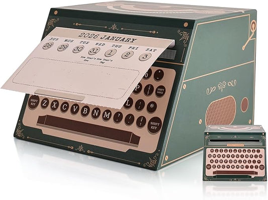 2026 Calendar with Pull-Out Box, Desktop Decoration Weekly Calendar Vintage Typewriter Themed with Tear-off Sheet, Holiday Marking, Ideal New year Gift for Teenage Women Desk accessory Lover