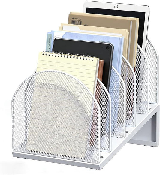 gianotter Desktop File Organizer, Desk Organizer with 5 Compartments, Paper Organizer for Desk, Workspace Organizers for Office Supplies (White, Inclined Style)