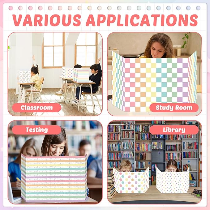 30 Pack Desk Dividers for Students Rainbow Pastel Privacy Folder for Students Waterproof Study Carrel Dividers Testing Divider Privacy Classroom Shield Folder Boards for Classroom Teacher Supplies