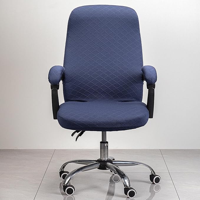 Melaluxe Office Chair Cover with Armrest Covers， Universal Stretch Desk Chair Cover, Computer Chair Slipcovers (Size: L) - Navy
