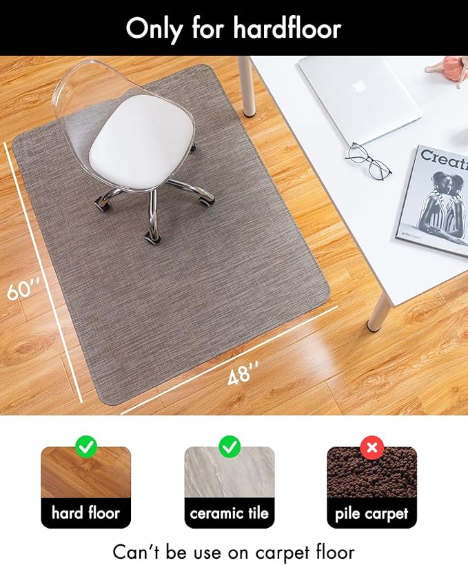 Office Chair Mat for Hardwood Floor Under Desk Computer Rolling Chair Mat for Wood/Tile Floor Non-Slip Heavy Duty Desk Rug PVC Plastic Hard Floor Protector 48" x 60" (Soapstone)