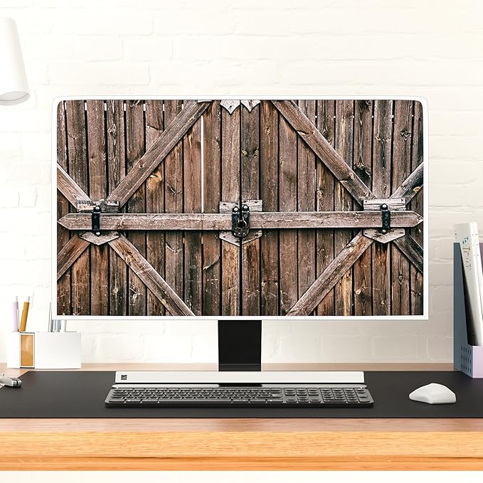 Old Wood Gate Waterproof Screen TV Cover 80 Inch Vintage Wooden Barn Door Anti-Scratch Anti-Static Protective Sleeve for LCD LED PC Desktop and Home Hanging TV，Rustic Farmhouse