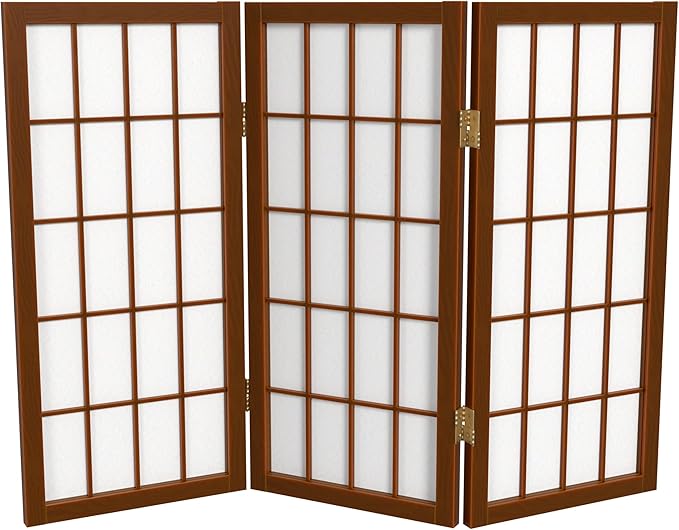 2 ft. Short Desktop Window Pane Shoji Screen - Walnut - 3 Panels