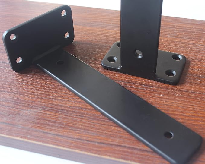 10 Pack - 8 inch Black Hidden L Shelf Bracket (1/5 Inch Thicked) Iron Floating Shelf Brackets Rustic Industrial Metal Brackets for Shelf Support