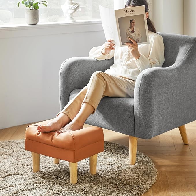 YMYNY Small Footstool Ottoman, Faux Leather Footrest with Sponge Padded Seat, Step Stool for Sofa, Bedroom, Living Room, Entryway, Modern Change Shoes Stool 15.75"D × 11.42"W×12.6"H Orange UHBD040J