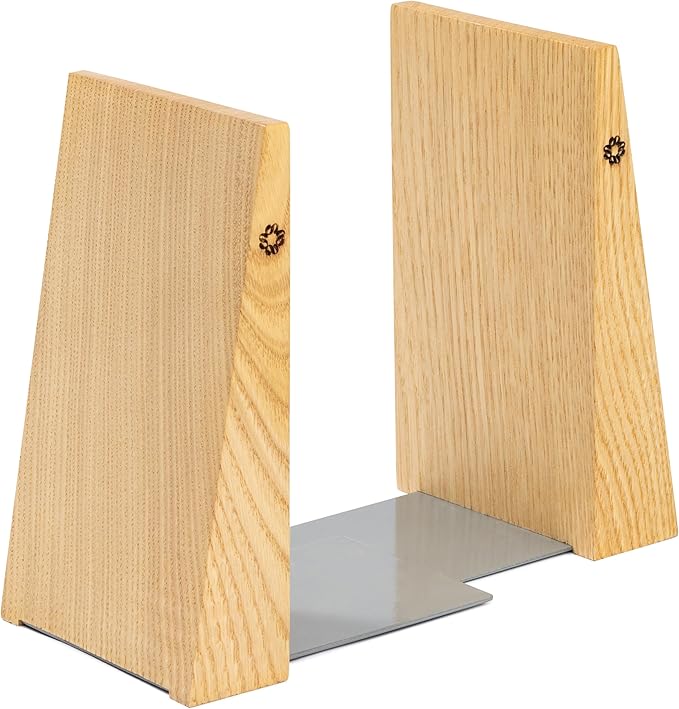 TILISMA Book Ends for Shelves - Handmade Wooden Bookends with Metal Base, Chestnut Tree - Sturdy Book Holders for Bookshelves - Fancy Modern Decorative Bookends, Heavy Duty – Home Décor Accessories