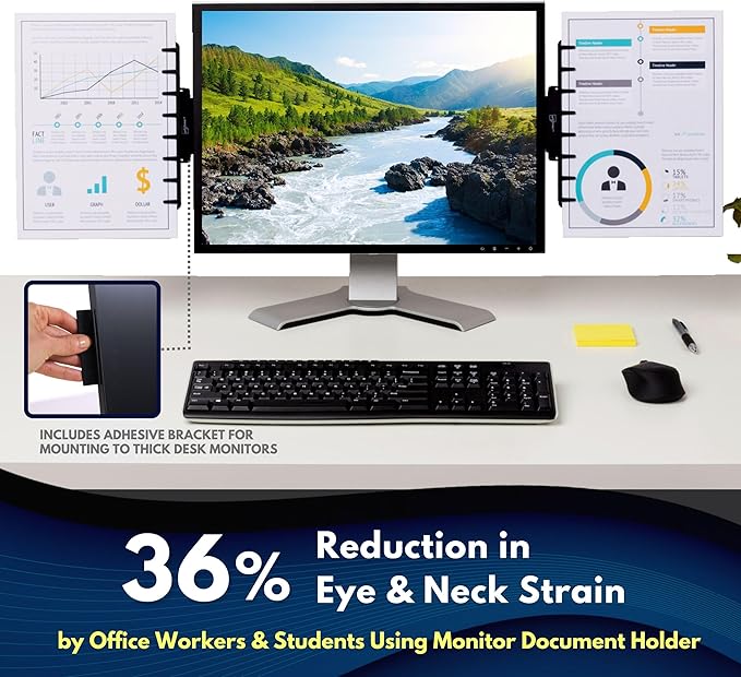 Note Tower Monitor Document Paper Holder for Typing | Clips to Laptops & Desktop Monitors I Reduces Eye & Neck Strain | Portable Copy Holder for Desk | Sticky Note Stand & Monitor Memo Board | Black