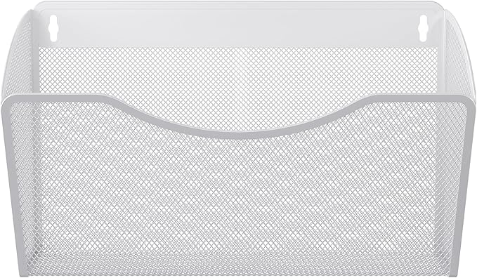 EasyPAG Wall File Organizer, Metal Mesh Hanging File Folder Holder for Letter/A4 Size Folders, Vertical Wall Mount Mail Sorter for Office Paperwork, Classroom, White