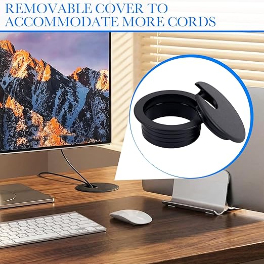 3pcs 1.5 Inch Desk Hole Grommet, Black Detachable Desk Hole Cover for Organizing Protecting Wires, U-Shaped Countertop Grommet for Home Office Computer Cables