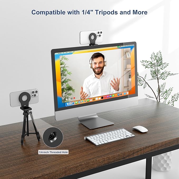 Itramax Continuity Camera Mount for iMac&Desktop Monitor,Magnetic Phone Webcam Stand,Foldable Phone Webcam Holder for MagSafe iPhone 17 Air Pro Max/17e/16/15/14/13/12/11/XR/XS,Mac,MacBook,Apple TV 4K