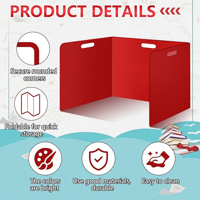 24 Pcs Desk Dividers for Students Classroom Plastic Privacy Folders Red Test Dividers for Students Desks Trifold Privacy Panel Partitions for School Teacher Supplies (24pcs Red)