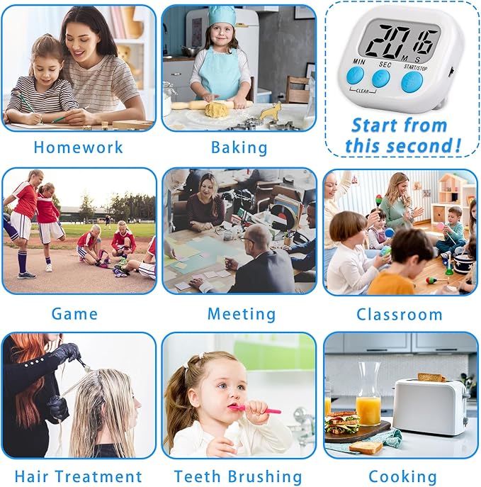 Lasubst Digital Classroom Timers for Teachers Kids School Supplies Bulk with Magnetic Back 12 Pack, White Pink Blue Green