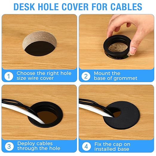 Desk Grommet 2" (50 mm), Desk Cord Hole Cover, Cable Grommet ABS Plastic, Desk Hole Grommet for Office and Home Table Cable, Detachable Cable Cord Organizer (White 2 Pcs)