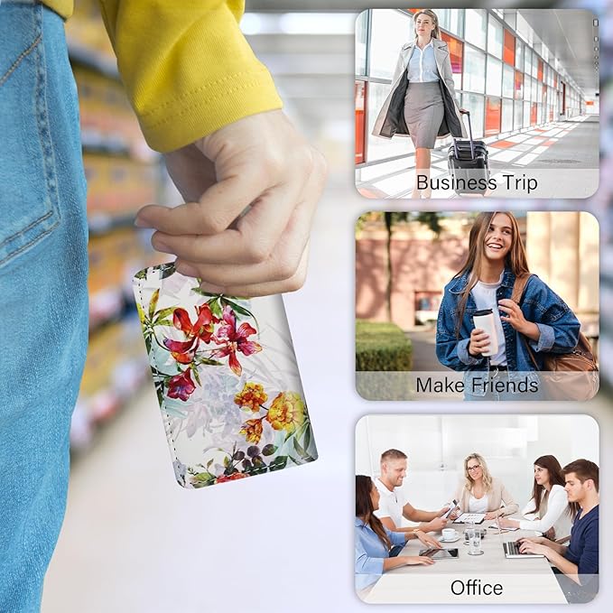 Business Card Holder，PU Leather Business Card Case Color Printing Pattern Card Holder Wallet，Pockets Magnetic Credit Card Holders for Men and Women - Flamingo