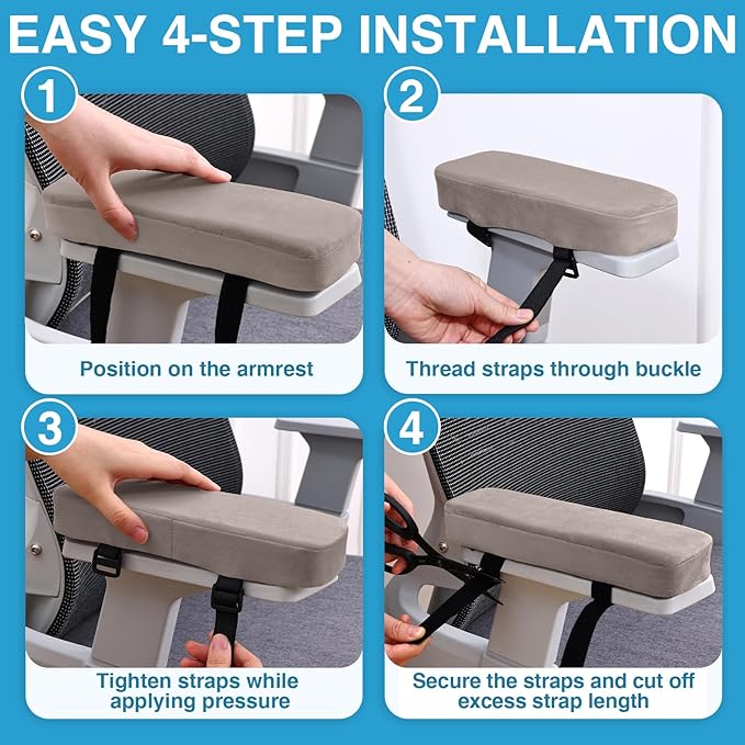Smiry Ergonomic Office Chair Armrest Pads, Memory Foam Arm Rest Covers, Non-Slip Armrest Cushion with Adjustable Buckles and Straps, Elbow Relief for Desk, Gaming & Wheelchair (Taupe, Set of 2)