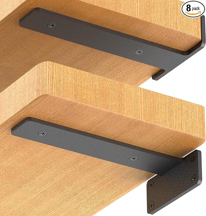Starunder 8 Pack Floating Shelf Brackets, 6 Inch Heavy Duty Industrial Shelf Bracket, Black Metal L Brackets for Shelves Support DIY(1/5 Inch Thicked)